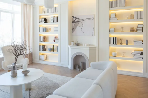 Modieus Modern Design Luxe Appartement Lichte Kleuren Heldere Dag Achter — Stockfoto