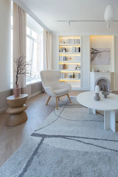 Moderno Appartamento Lusso Design Alla Moda Colori Chiari Giornata Luminosa — Foto Stock