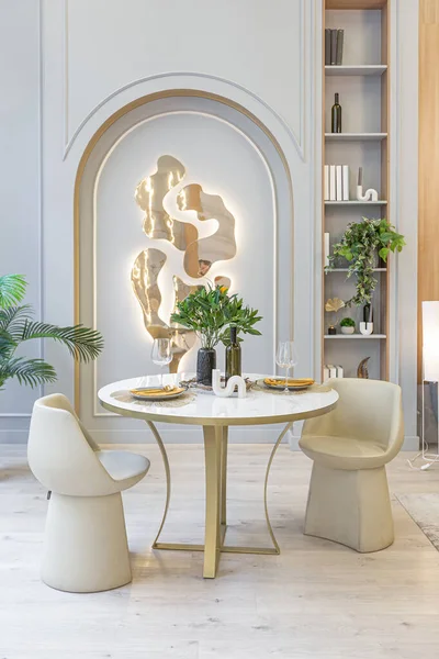 Interior Luxo Elegante Apartamento Estúdio Moderno Cores Pastel Verde Com — Fotografia de Stock
