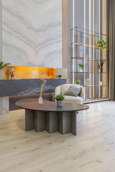 Stylish Luxury Interior Modern Studio Apartment Green Pastel Colors Wooden — Stock Photo, Image