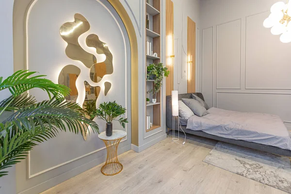 Área Quarto Interior Luxo Elegante Apartamento Estúdio Moderno Cores Pastel — Fotografia de Stock
