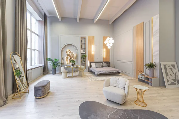 Interior Luxo Elegante Apartamento Estúdio Moderno Cores Pastel Verde Com — Fotografia de Stock