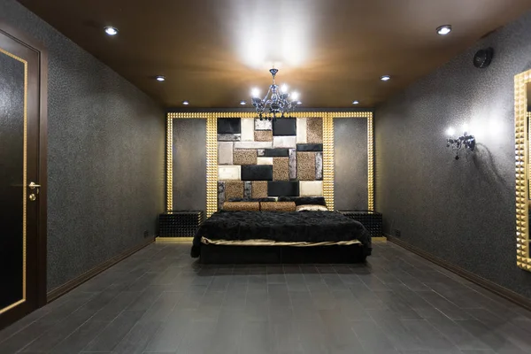 Cameră Romantică Lux Într Stil Pompos Culori Negre Aurii Mobilier — Fotografie, imagine de stoc