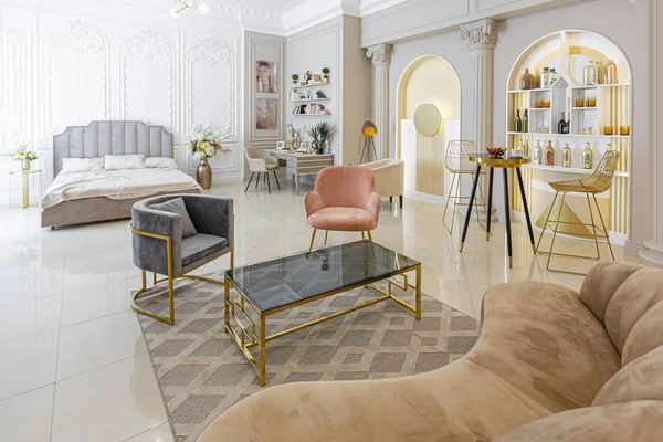 Chic Lyx Interiör Gammal Antik Stil Öppen Planlösning Lägenhet Dekorerad — Stockfoto