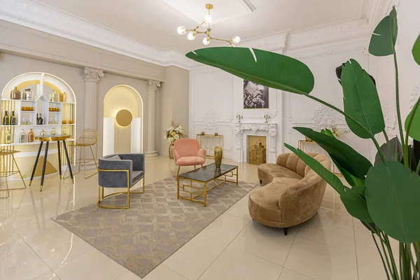 Elegantní Luxusní Interiér Starém Starožitném Stylu Open Plán Bytu Zdobené — Stock fotografie