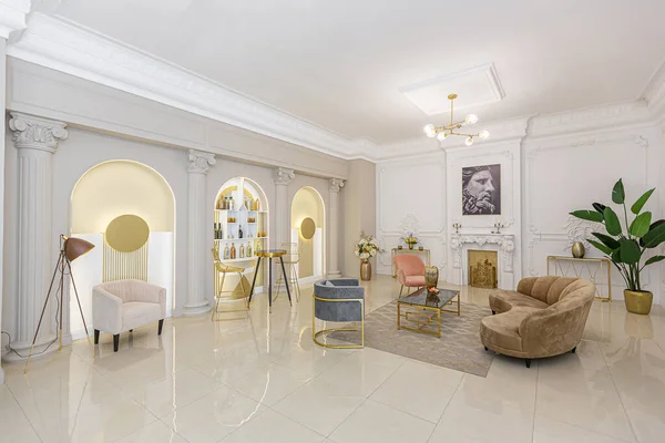 Elegantní Luxusní Interiér Starém Starožitném Stylu Open Plán Bytu Zdobené — Stock fotografie