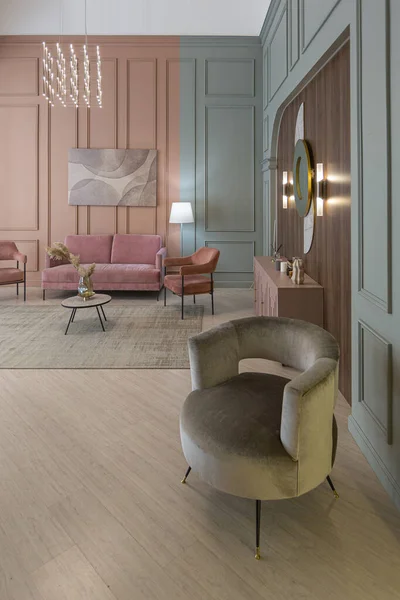 Elegante Moderno Moderno Design Interiores Apartamento Moda Paredes Cor Rosa — Fotografia de Stock