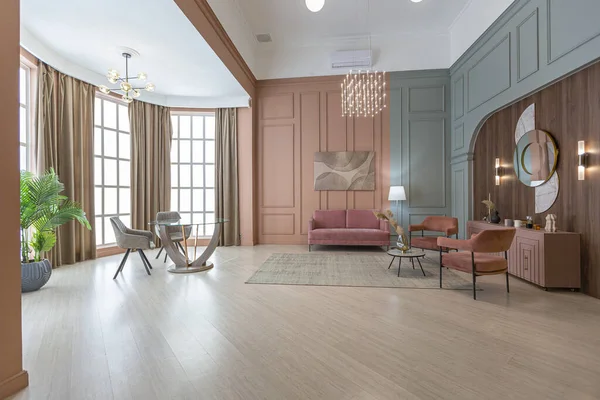 Chic Modern Trendy Apartment Interior Design Trendy Green Powdery Pink — Stock Photo, Image
