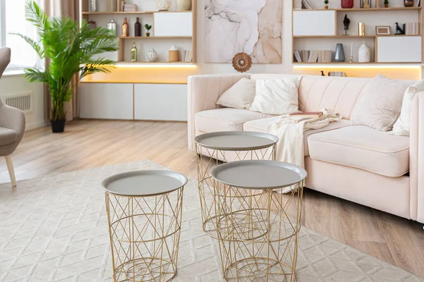 Interior Design Spazioso Luminoso Monolocale Stile Scandinavo Colori Caldi Bianco — Foto Stock