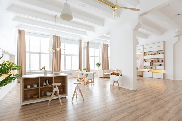 Espacioso Luminoso Apartamento Estudio Diseño Interior Estilo Escandinavo Cálidos Colores — Foto de Stock