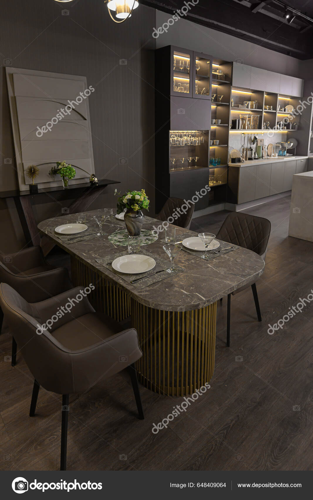 Stylish Luxurious Dining Room Interior Ultra Modern Apartment Dark Colors —  Stock Photo © 4595886 #648409064, image size:1067x1700