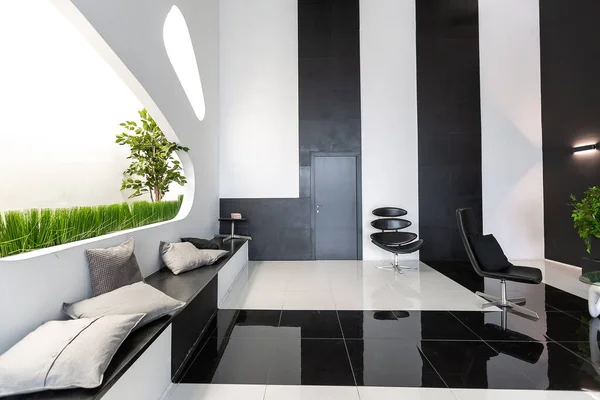 Interior Modern Yang Mewah Dan Futuristik Dengan Warna Hitam Dan — Stok Foto