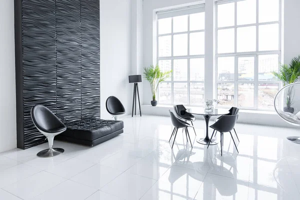 Luxusní Futuristický Trendy Moderní Interiér Kontrastních Černobílých Barvách Zajímavým Módním — Stock fotografie