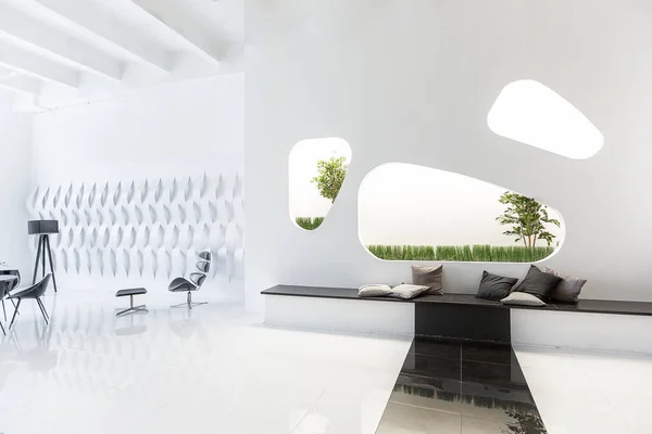 Luxuoso Futurista Moderno Interior Cores Contrastantes Preto Branco Com Mobiliário — Fotografia de Stock