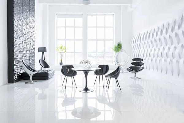 Luxuriöse Futuristische Trendige Moderne Innenausstattung Kontrastierenden Schwarz Weiß Farben Mit — Stockfoto