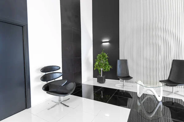 Luxusní Futuristický Trendy Moderní Interiér Kontrastních Černobílých Barvách Zajímavým Módním — Stock fotografie