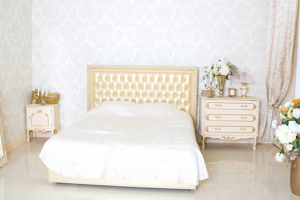 stock image Luxury elegant white with gold interior design of bedroom