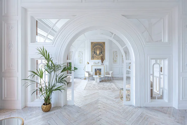 Interior Apartamento Luxo Branco Neve Com Decoração Estilo Egípcio Com — Fotografia de Stock
