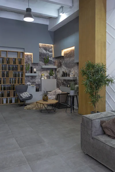 Modern Sitting Place Interior Design Decorative Stone Walls Grey Stone — Stock Photo, Image