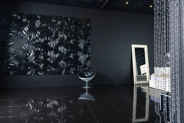 Modern Dark Luxury Black Interior White Chic Furniture — Stock Photo, Image
