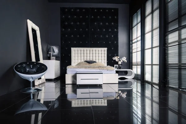 stock image Modern dark luxury black interior with white chic furniture