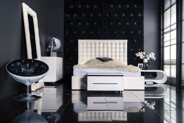 stock image Modern dark luxury black interior with white chic furniture