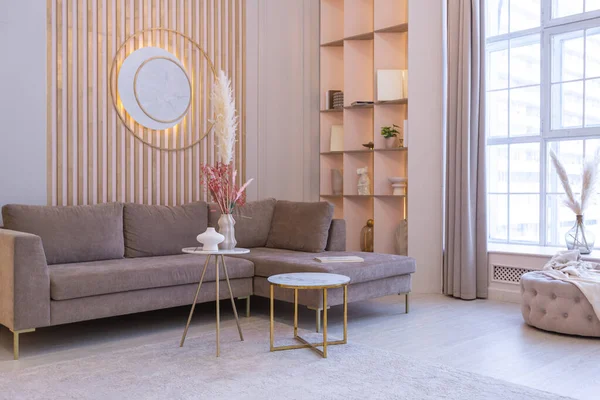 Luxuoso Interior Moderno Sala Estar Apartamento Espaçoso Brilhante Caro Móveis — Fotografia de Stock