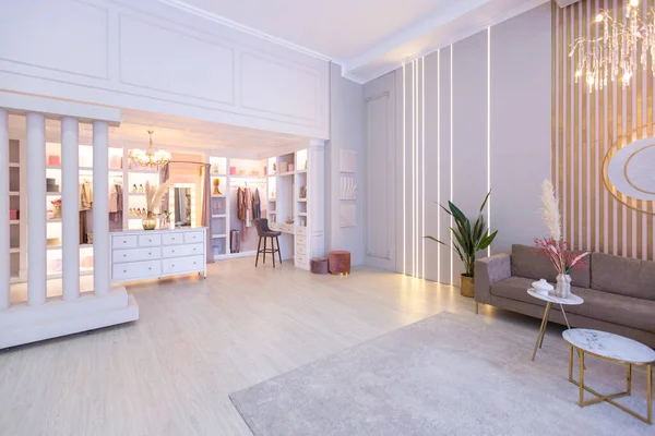 Espaçoso Luxuoso Interior Luminoso Apartamento Plano Aberto Cores Rosa Com — Fotografia de Stock