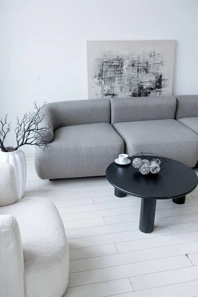 Modern Minimalistic Interior Design Light Bright Monochrome Room Black White — Stock Photo, Image