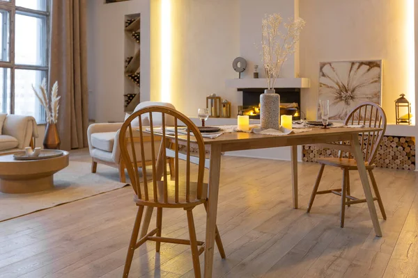 Intérieur Confortable Chaleureux Une Maison Campagne Chic Avec Plan Ouvert — Photo