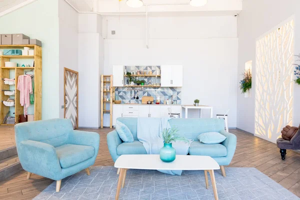 Spazioso Appartamento Alla Moda Con Design Elegante Nei Colori Verde — Foto Stock