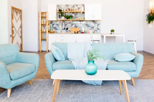 Spazioso Appartamento Alla Moda Con Design Elegante Nei Colori Verde — Foto Stock