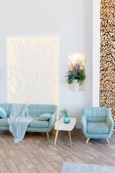 Fashionable Spacious Apartment Stylish Design Green Grey White Pastel Colors — Stock Photo, Image