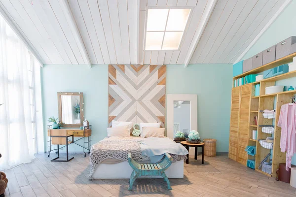 Fashionable Spacious Apartment Stylish Design Green Grey White Pastel Colors — Stock Photo, Image