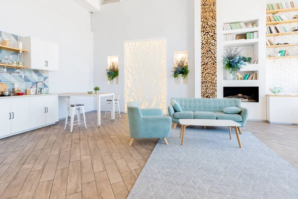 Modieus Ruim Appartement Met Een Stijlvol Design Groene Grijze Witte — Stockfoto