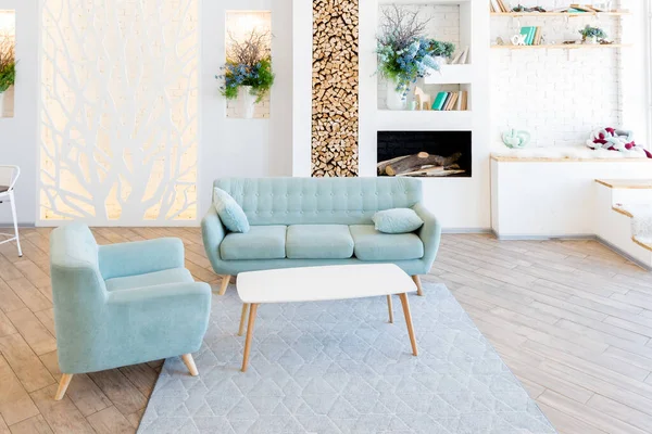 Fashionable Spacious Apartment Stylish Design Green Grey White Pastel Colors — ストック写真