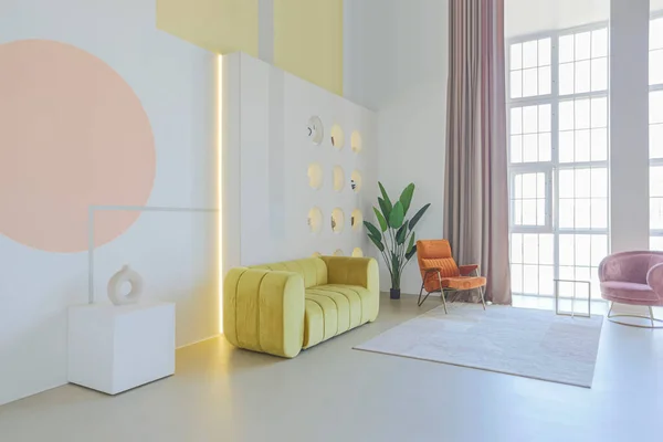 Interno Moderno Open Space Stile Futuristico Colori Pastello Con Decorazione — Foto Stock