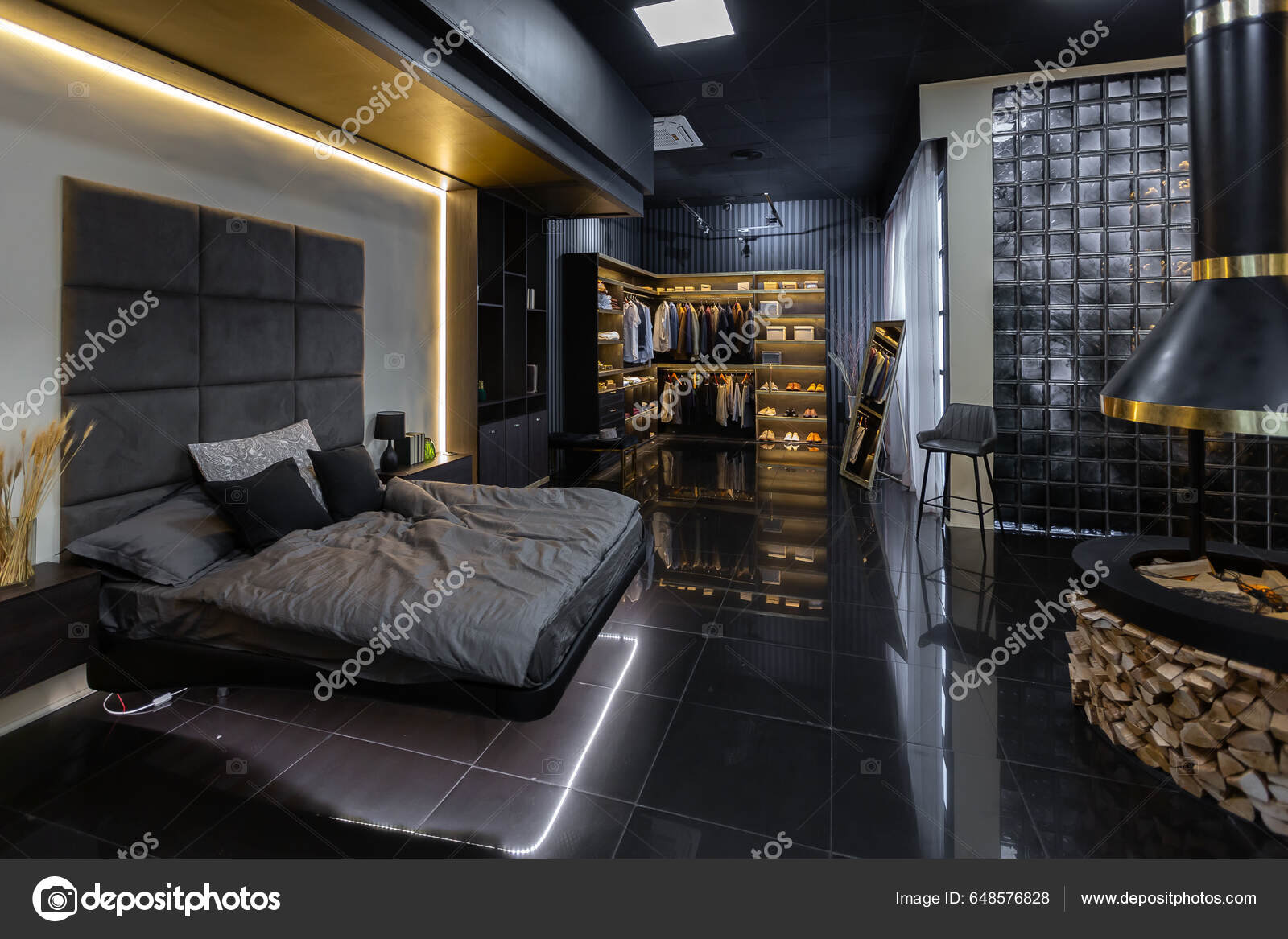 Dark Modern Stylish Male Apartment Interior Lighting Decorative