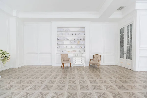 Luxe Witte Interieur Van Woonkamer Ruime Kamer Met Elegante Chique — Stockfoto