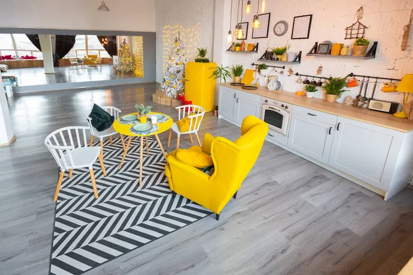 Trendig Mode Lyx Inredning Skandinavisk Stil Studio Lägenhet Med Ljusa — Stockfoto