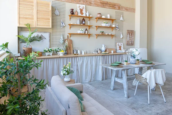 Simple Cozy Home Interior Open Plan Ordinary Room Kitchen Bedroom — Stock Photo, Image