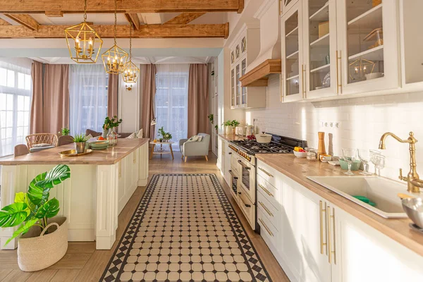 Moderne Luxueux Appartement Décloisonné Intérieur Riche Style Scandinave Avec Poutres — Photo