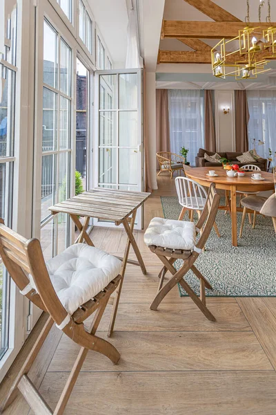 Modern Expensive Luxurious Open Plan Apartment Rich Scandinavian Style Interior — Stock Photo, Image