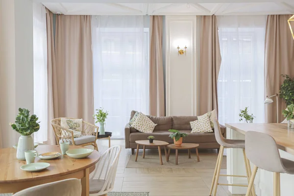 Moderno Costoso Lussuoso Appartamento Pianta Aperta Ricco Interno Stile Scandinavo — Foto Stock