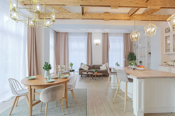 Modern Duur Luxe Open Appartement Rijk Scandinavisch Interieur Met Houten — Stockfoto