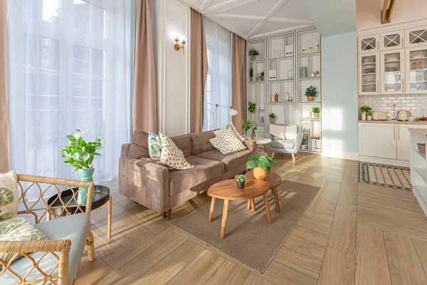 Moderno Caro Apartamento Planta Abierta Lujo Rico Interior Estilo Escandinavo — Foto de Stock