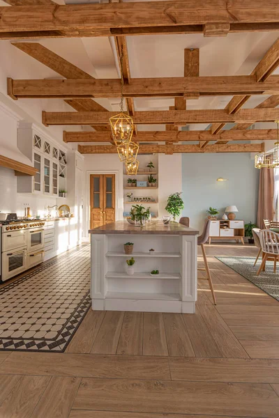 Modern Expensive Luxurious Open Plan Apartment Rich Scandinavian Style Interior — Stock Photo, Image