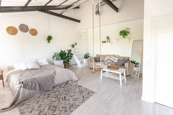Diseño Dormitorio Lujo Una Casa Campo Rústica Estilo Minimalista Paredes —  Fotos de Stock