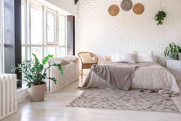 Design Chambre Luxe Dans Chalet Rustique Dans Style Minimaliste Murs — Photo