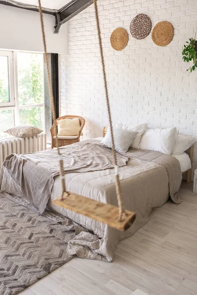 Design Chambre Luxe Dans Chalet Rustique Dans Style Minimaliste Murs — Photo
